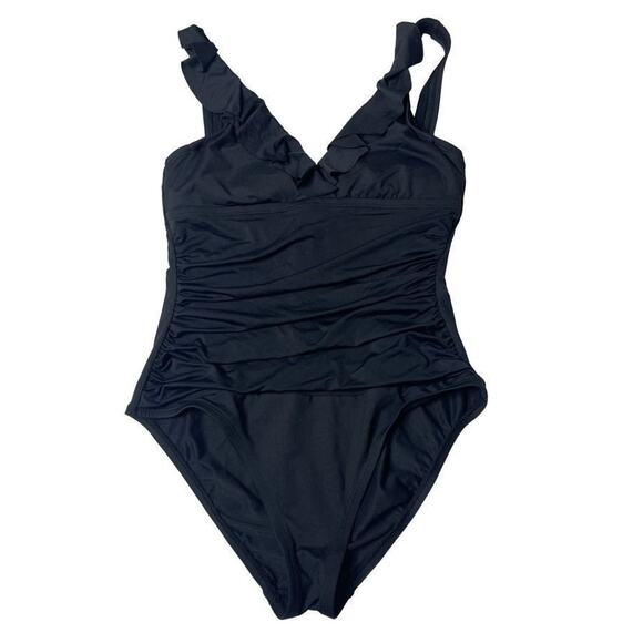 Chaps Slimming Fit Black One Piece Swimsuit Size 8 - Picture 12 of 12